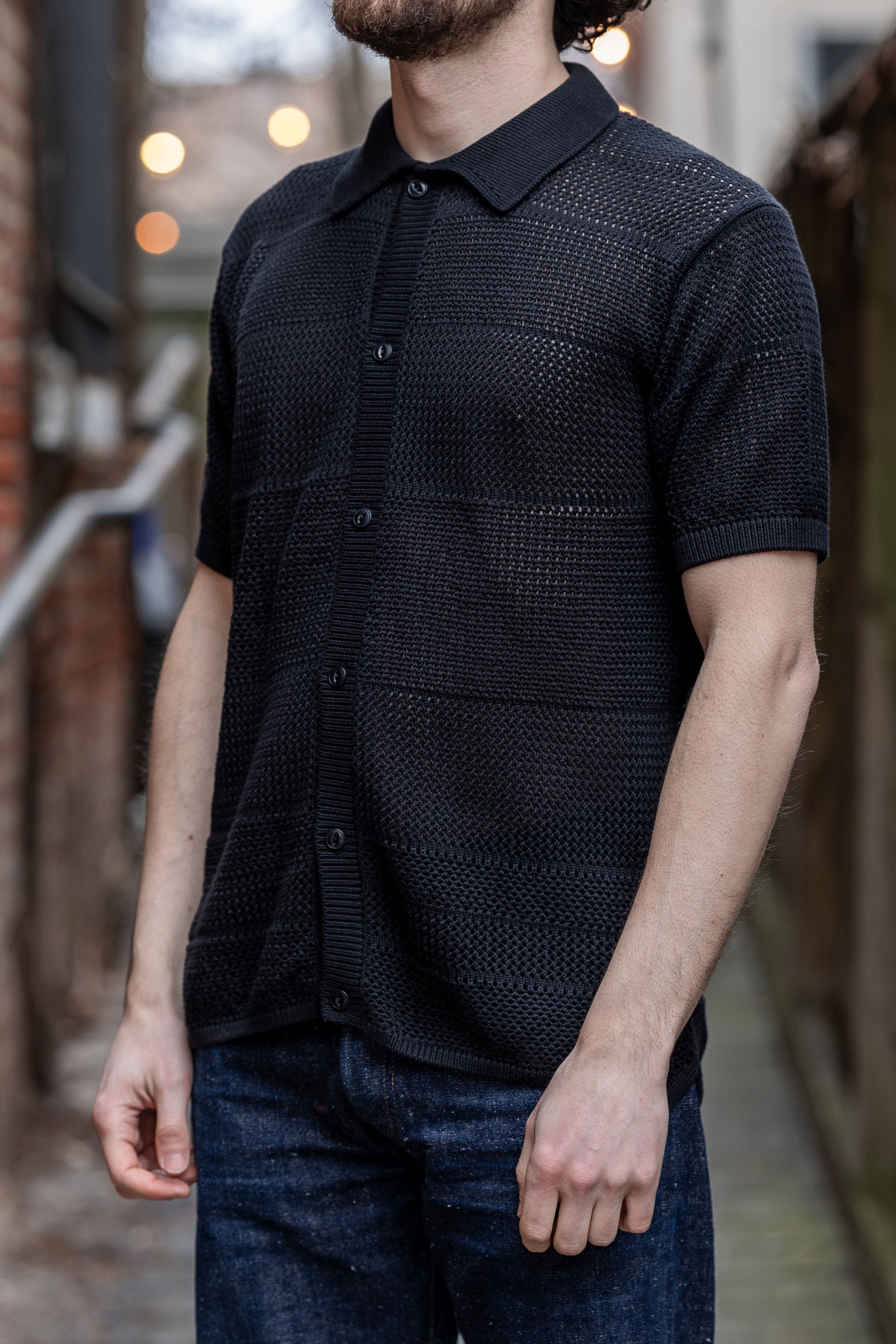 Merz b. Schwanen KNITSHIRT01 Crochet Shirt - Deep Black