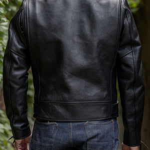 Y'2 Sumi Dyed Leather Jacket- Back view on model