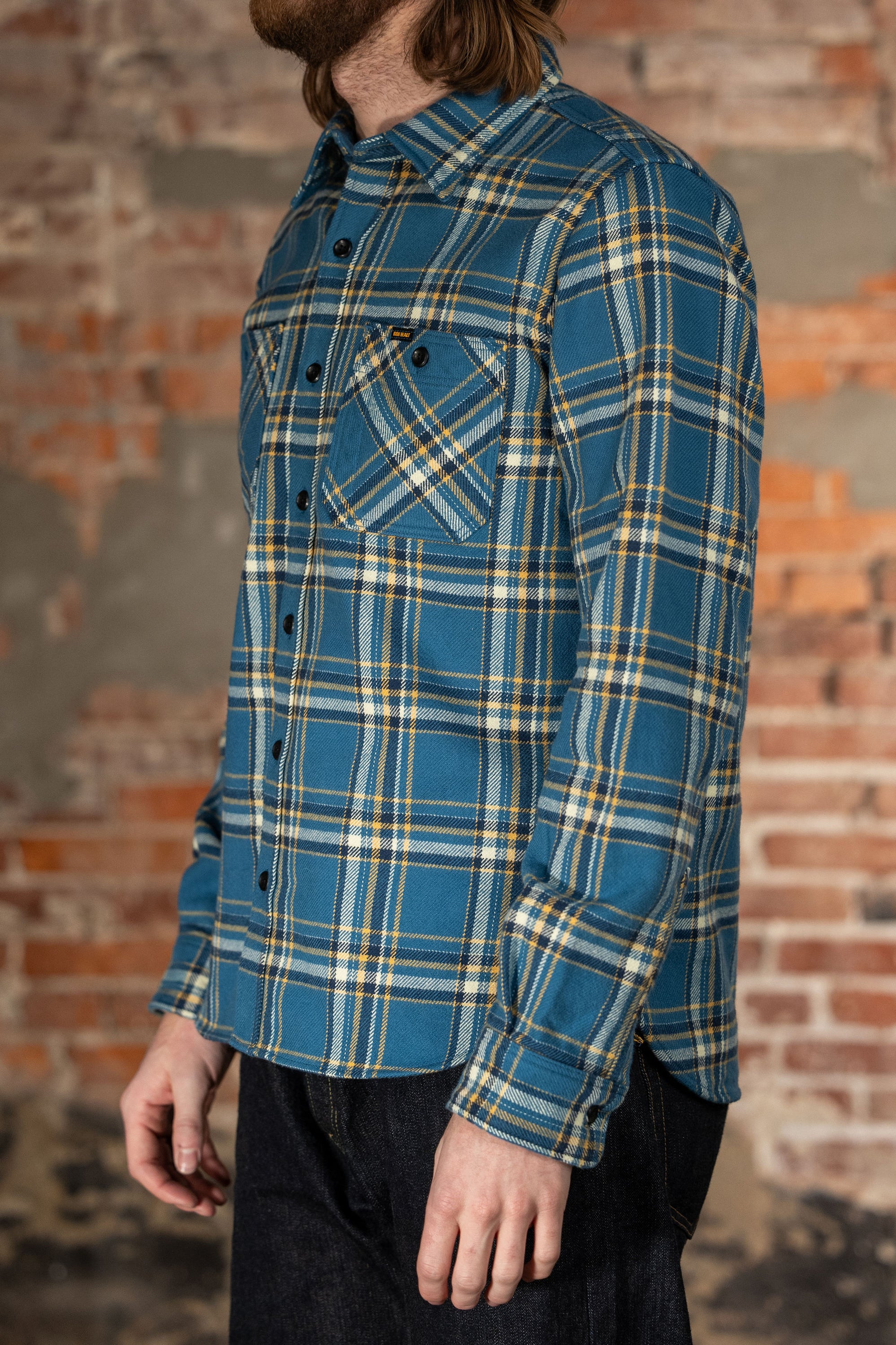 Iron Heart IHSH-435-BLU Ultra Heavy Flannel American Check Work Shirt - Blue