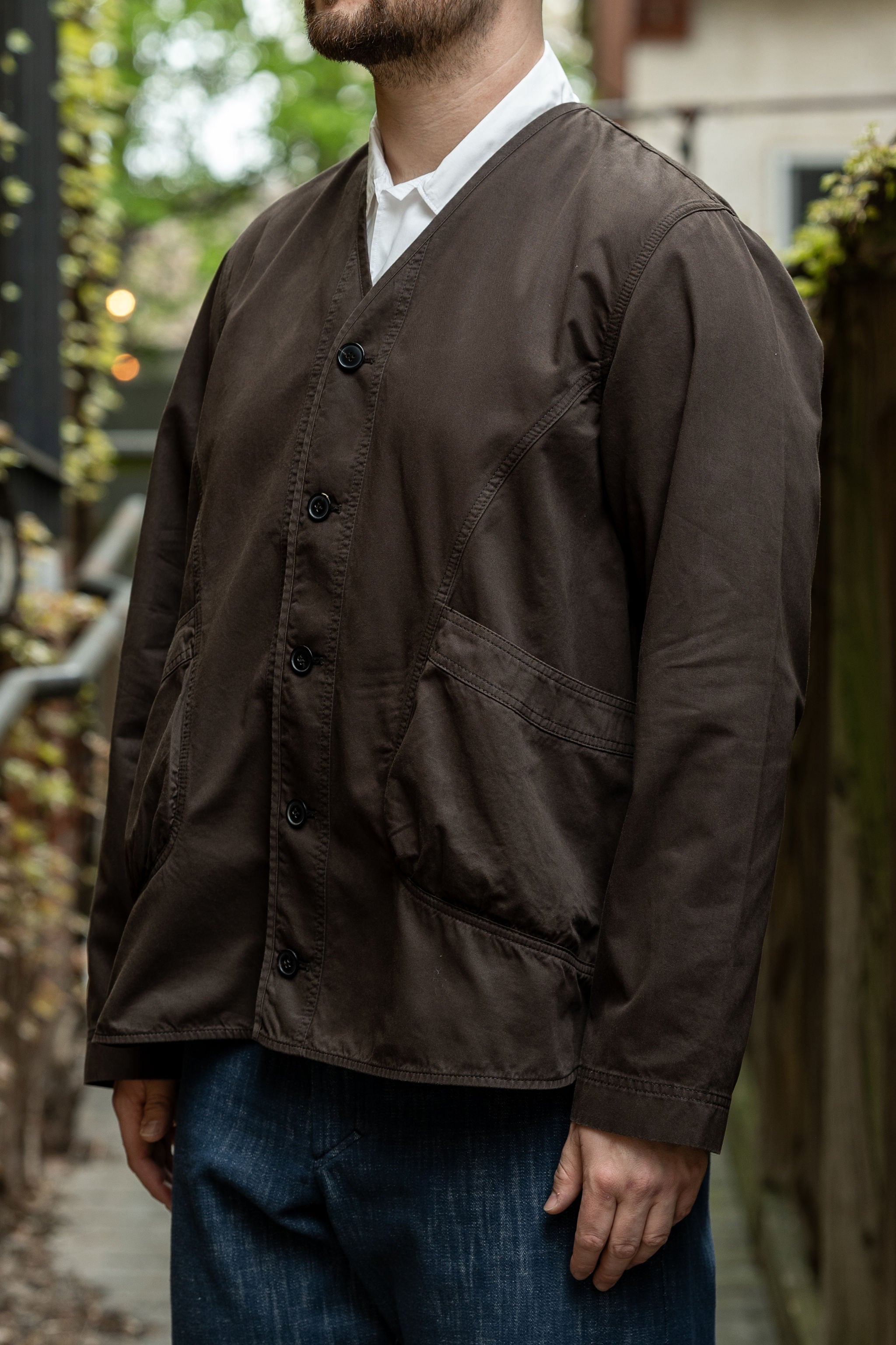 Hansen Garments Bernard Flight Jacket - Coffee Drill - on model - facing side