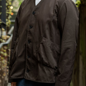 Hansen Garments Bernard Flight Jacket - Coffee Drill - on model - facing side