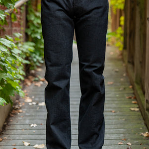 Pure Blue Japan XX-003-BK Regular Straight - 14oz Double Black (Washed). on model front profile