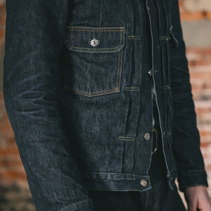 TCB Jeans 50's Type II Jacket - One-Wash. on model close up side profile