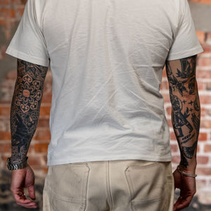 White premium t-shirt back view on model