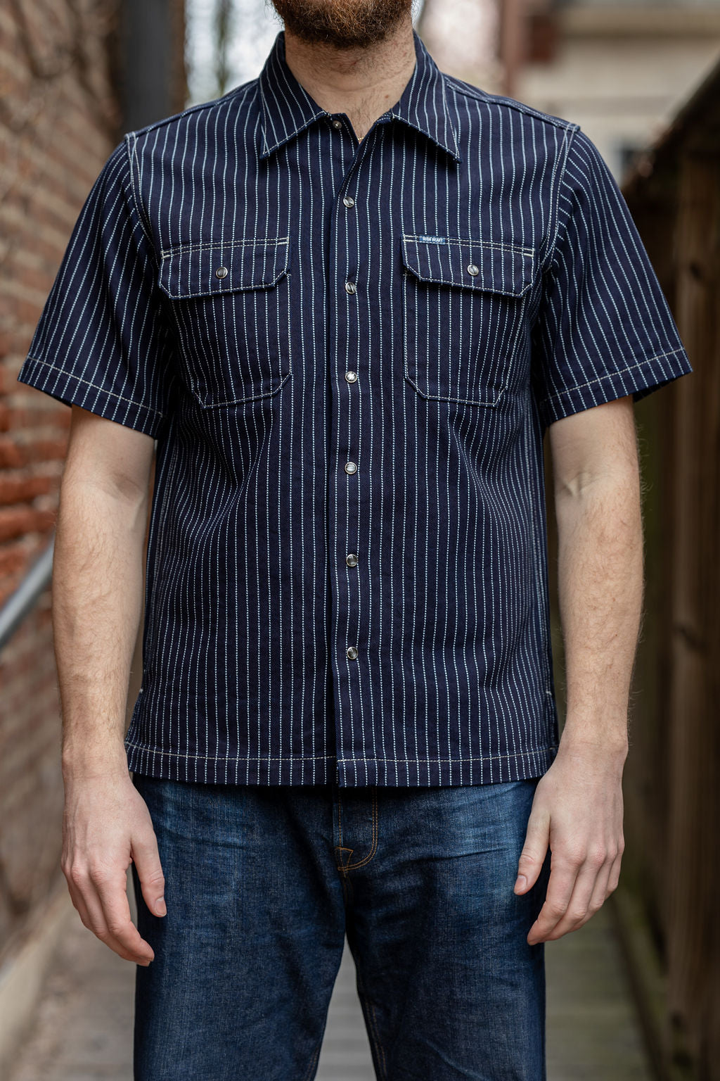 Iron Heart IHSH-416-IND 10oz Wabash Short Sleeved Mechanic Shirt - Indigo