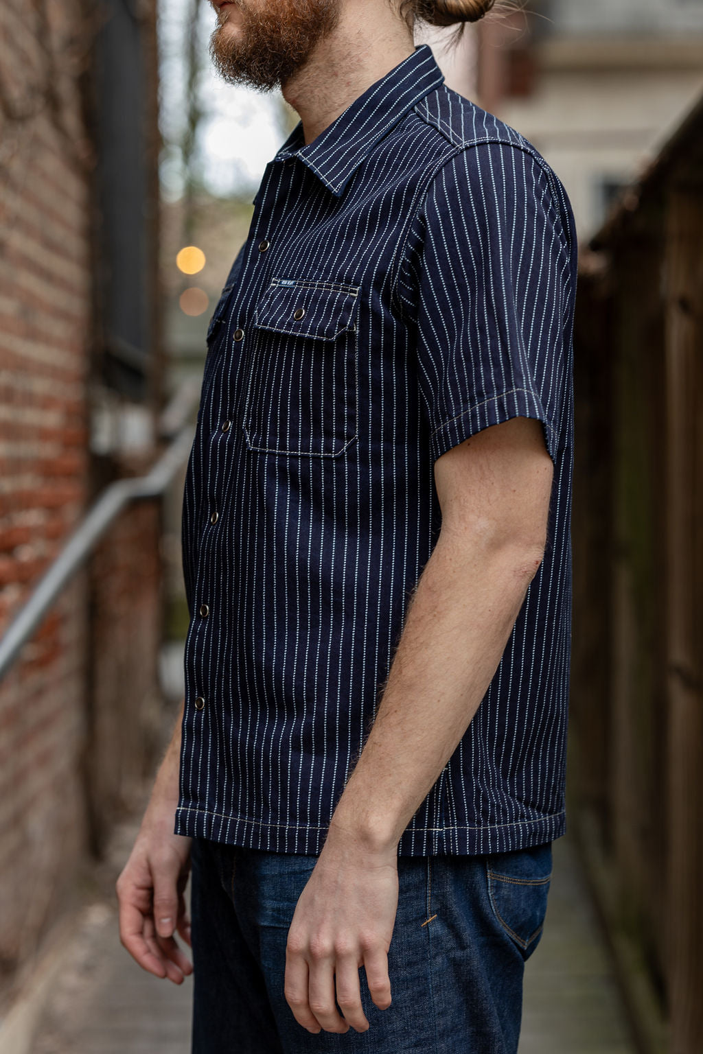 Iron Heart IHSH-416-IND 10oz Wabash Short Sleeved Mechanic Shirt - Indigo