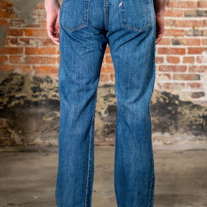 Pure Blue Japan USED-003-ID Regular Straight - 14oz Natural Used Wash Indigo x White. on model back profile