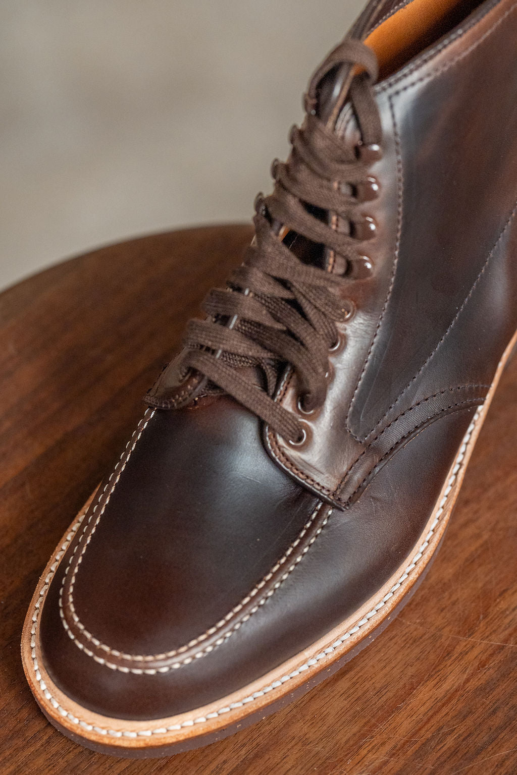 alden mocc toe boots - detail of toe