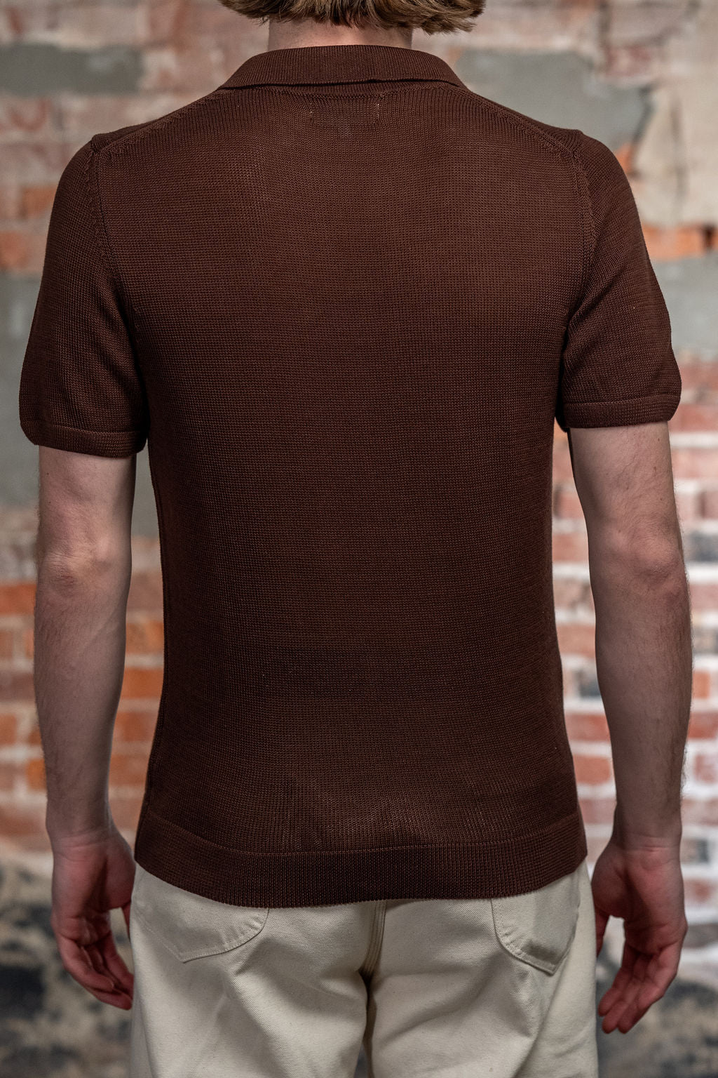 Merz b. Schwanen KNITPOLO02 1962 Cotton Polo Shirt - Chocolate