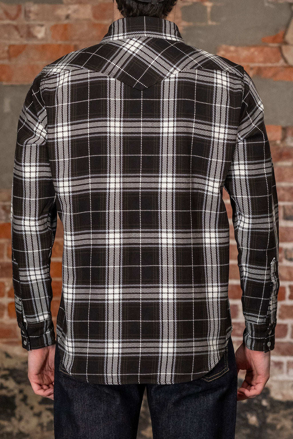 Iron Heart IHSH-439-BLK 9oz Selvedge Flannel Check Western Shirt - Black