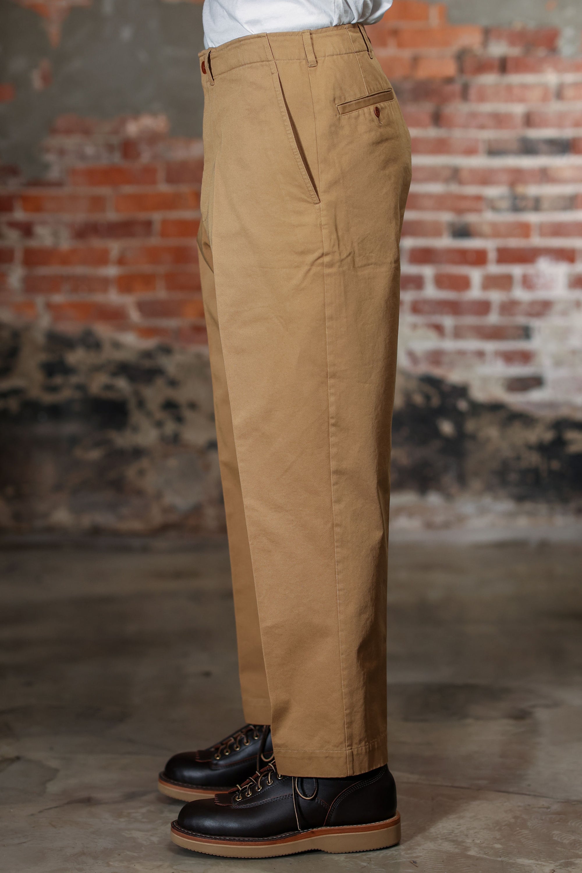 Merz b. Schwanen CHINO01 1920s Cotton Twill Worker Chino - Khaki