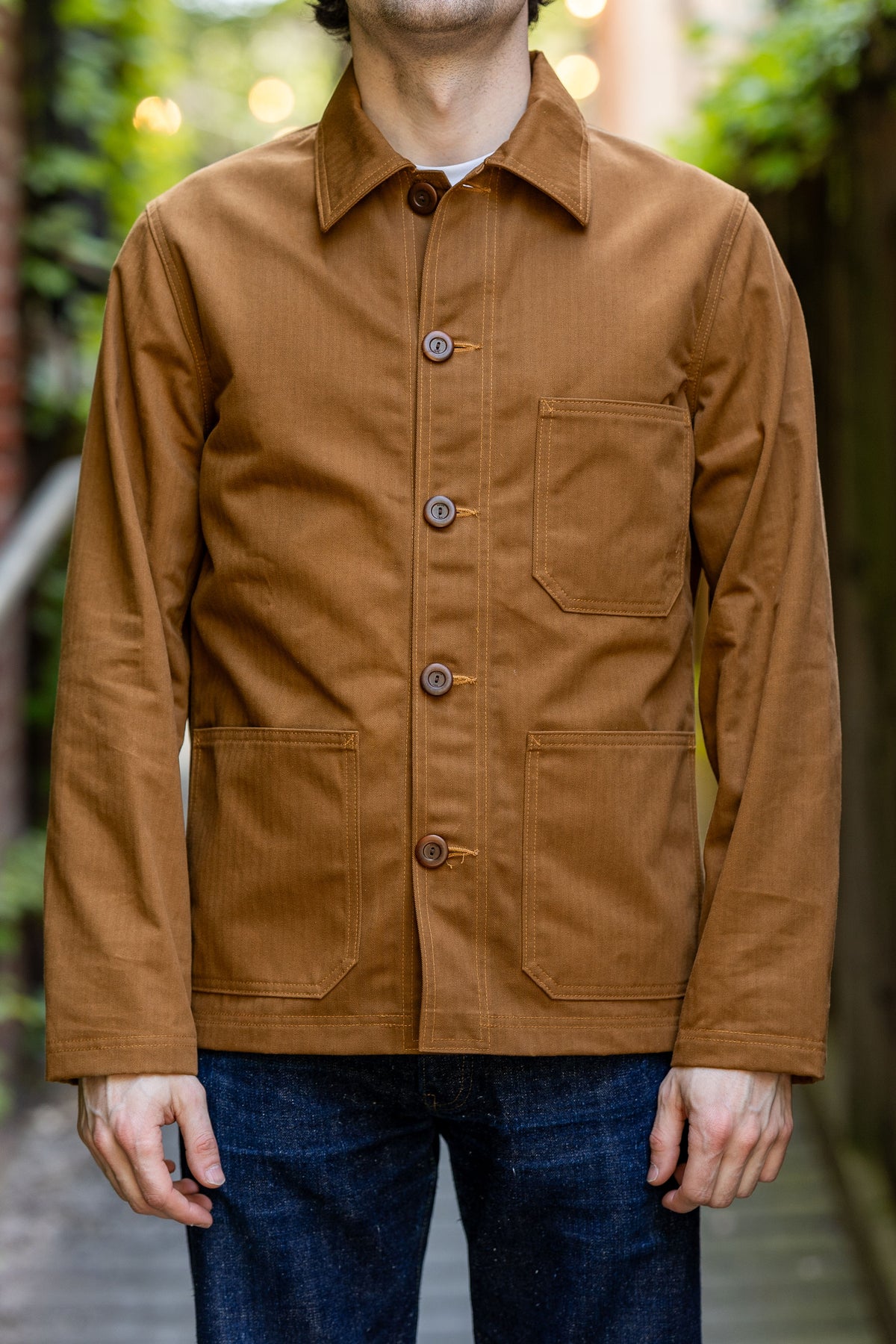 Dehen 1920 Chore Coat - Nicotine. on model front profile