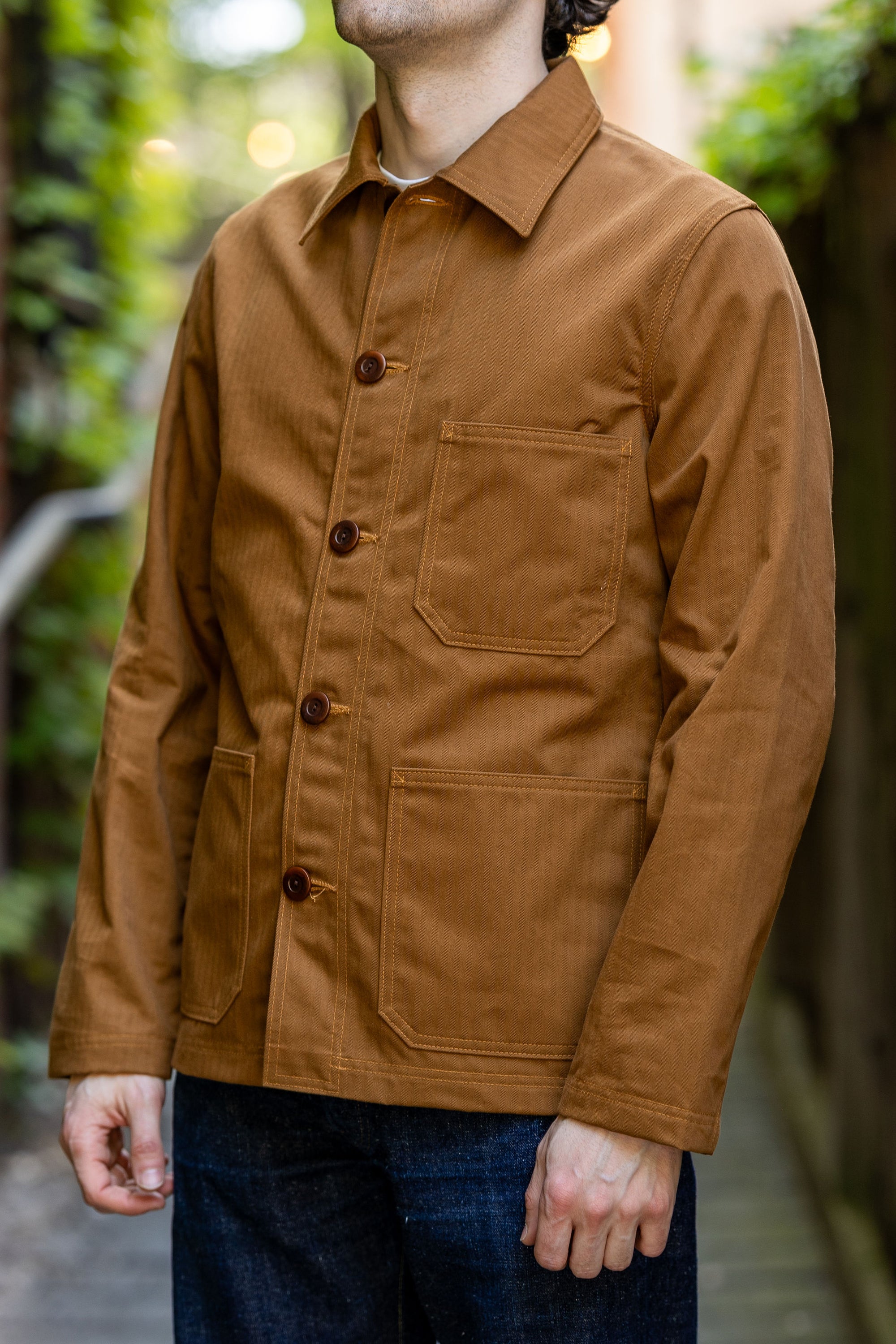 Dehen 1920 Chore Coat - Nicotine. on model side profile