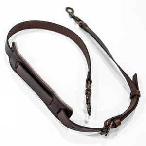 Brown leather strap with trigger hooks top side
