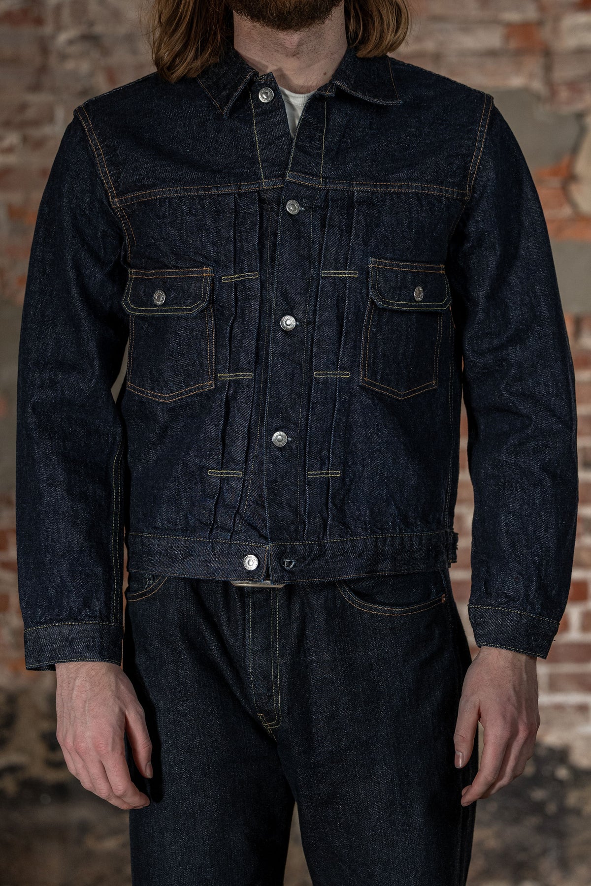 TCB Jeans 50's Type II Jacket - One-Wash. on model front profile