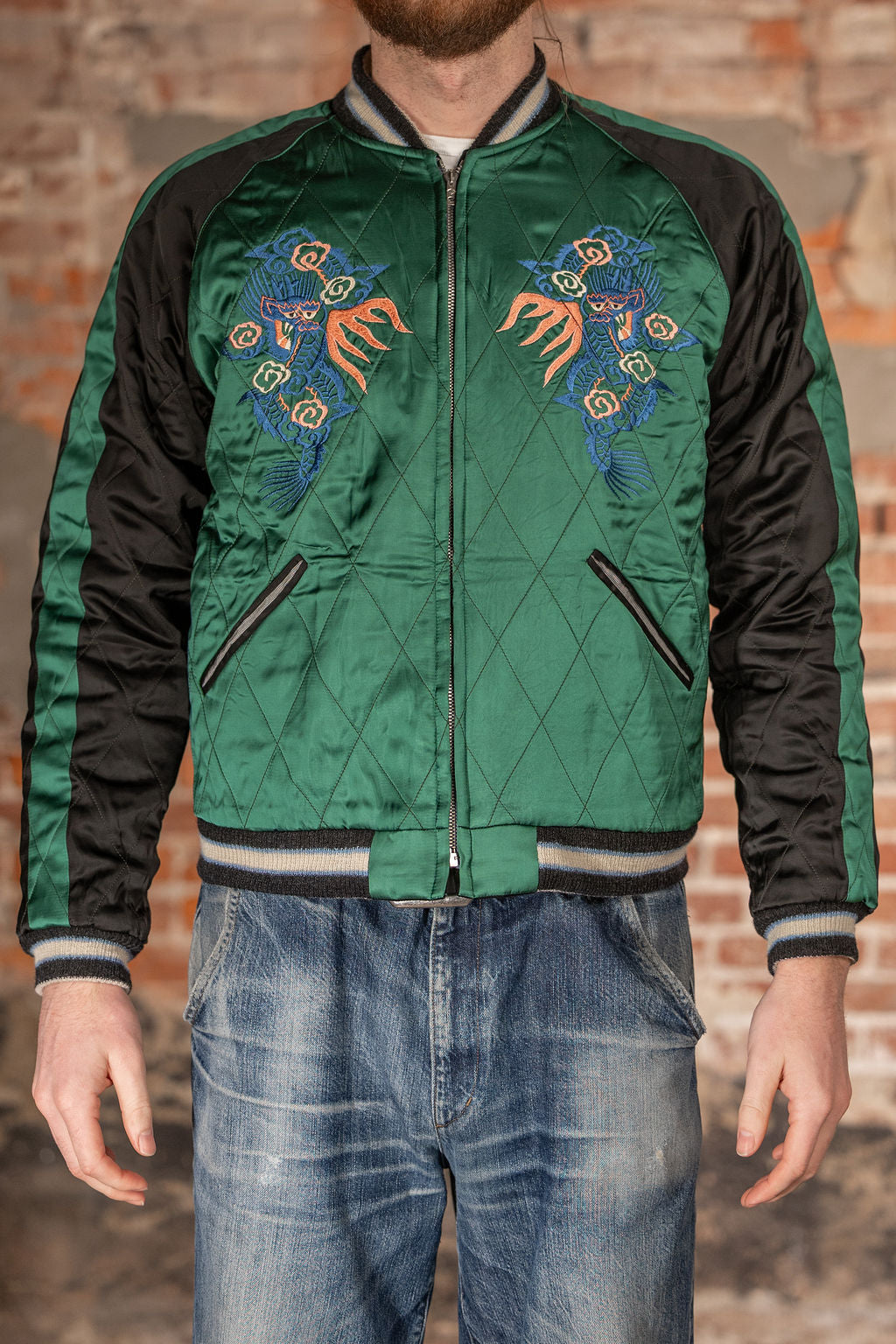Tailor Toyo TT15809-119  Mid 1950s Style Quilted Souvenir Jacket “Stencil Paint” 60th Anniversary Special Edition - “Tiger Head” × “Eagle”