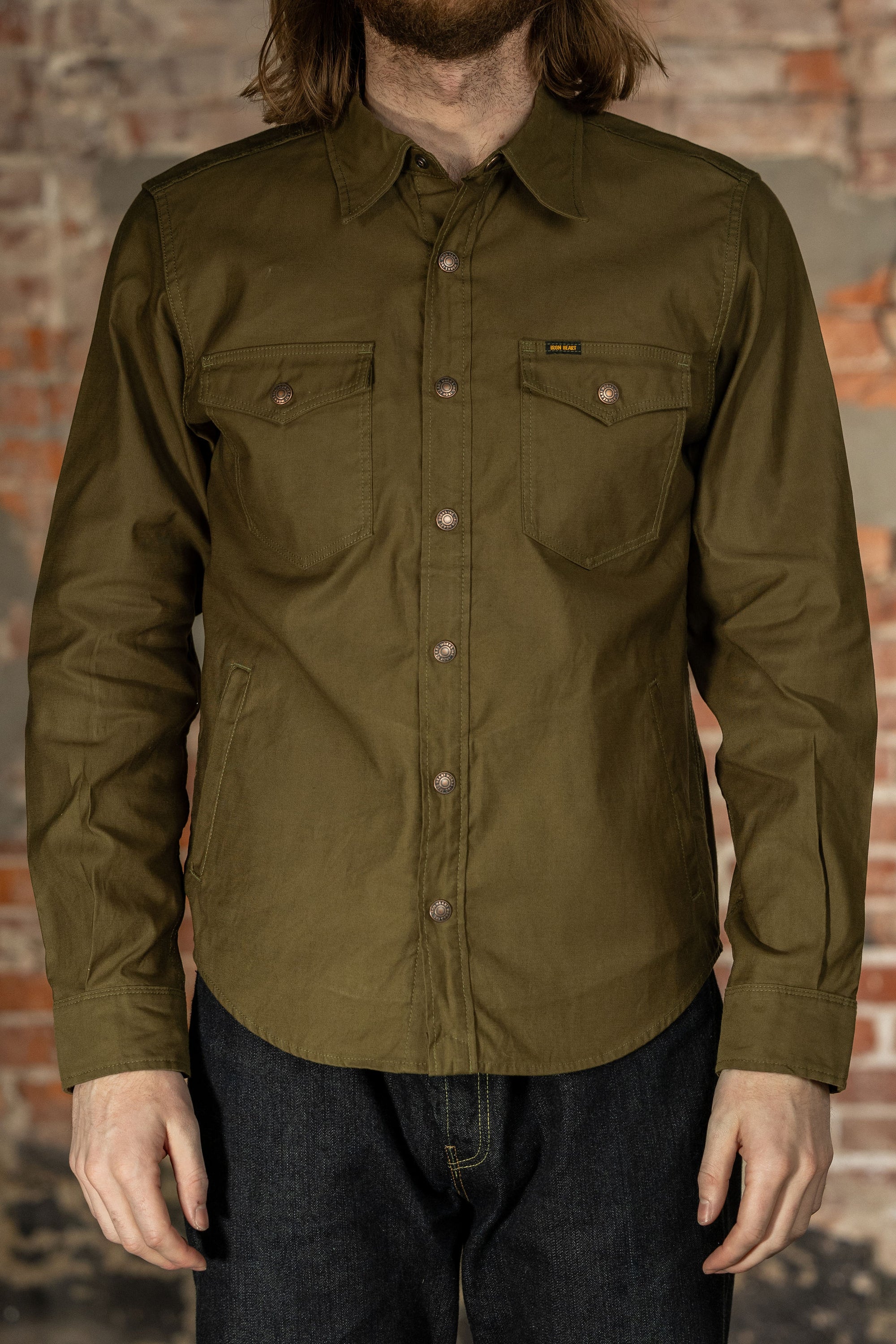 Iron Heart IHSH-425-OLV 8oz Military Whipcord CPO Shirt - Olive
