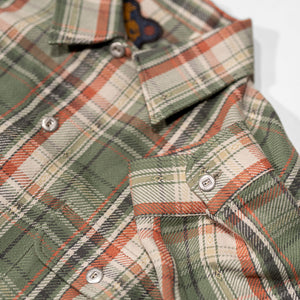 Indigofera Webster - 7.3oz Jacquard Flannel Green/Beige Check - front details