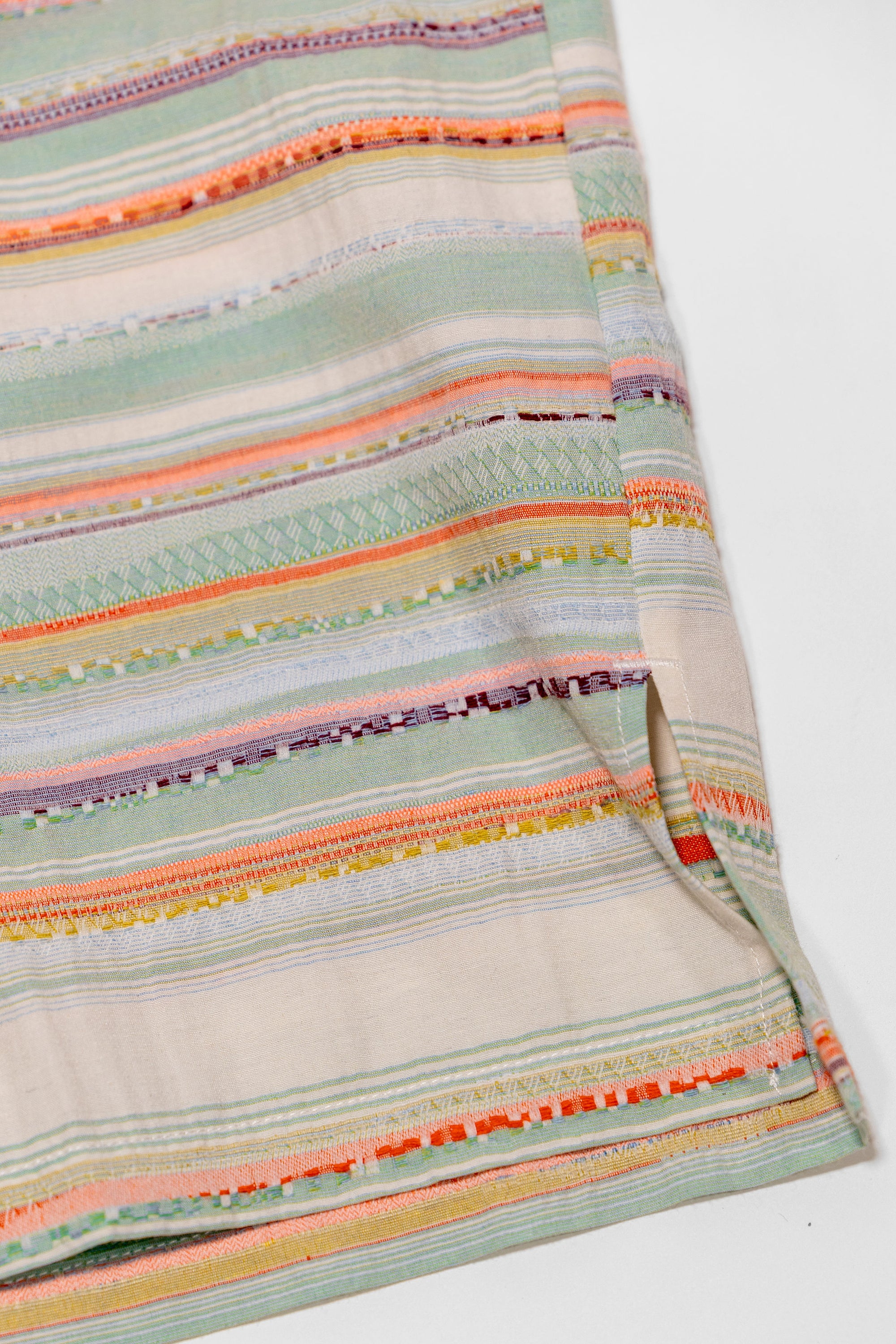 Hansen Garments Caleb Short Sleeve Cabana Shirt - Multicolor - product shot - front facing - white backdrop - close up of bottom of shirt detail