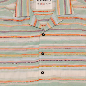 Hansen Garments Caleb Short Sleeve Cabana Shirt - Multicolor - product shot - front facing - white backdrop - close up of collar, buttons, and shirt