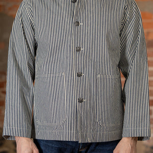 Buzz Rickson's BR15303 US Navy WWⅡ striped Utility Hickory Jacket - On model, facing front