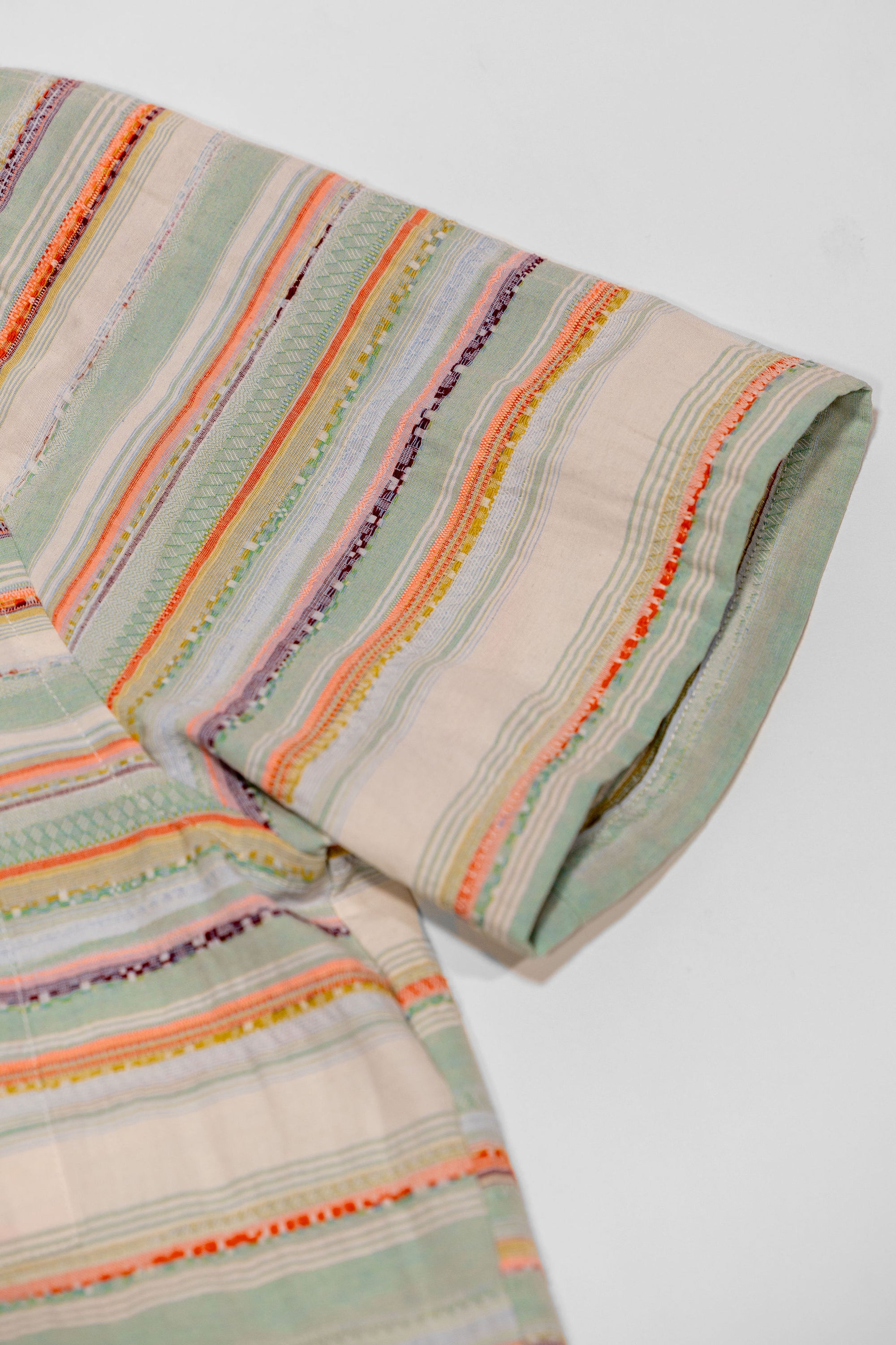 Hansen Garments Caleb Short Sleeve Cabana Shirt - Multicolor - product shot - front facing - white backdrop - close up of sleeve