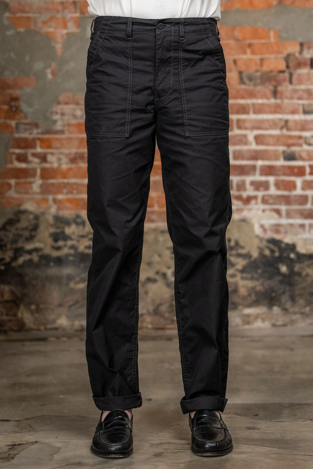 Iron Heart IH-745-BLK 4oz Cotton/Nylon Baker Pants - Black. on model front profile