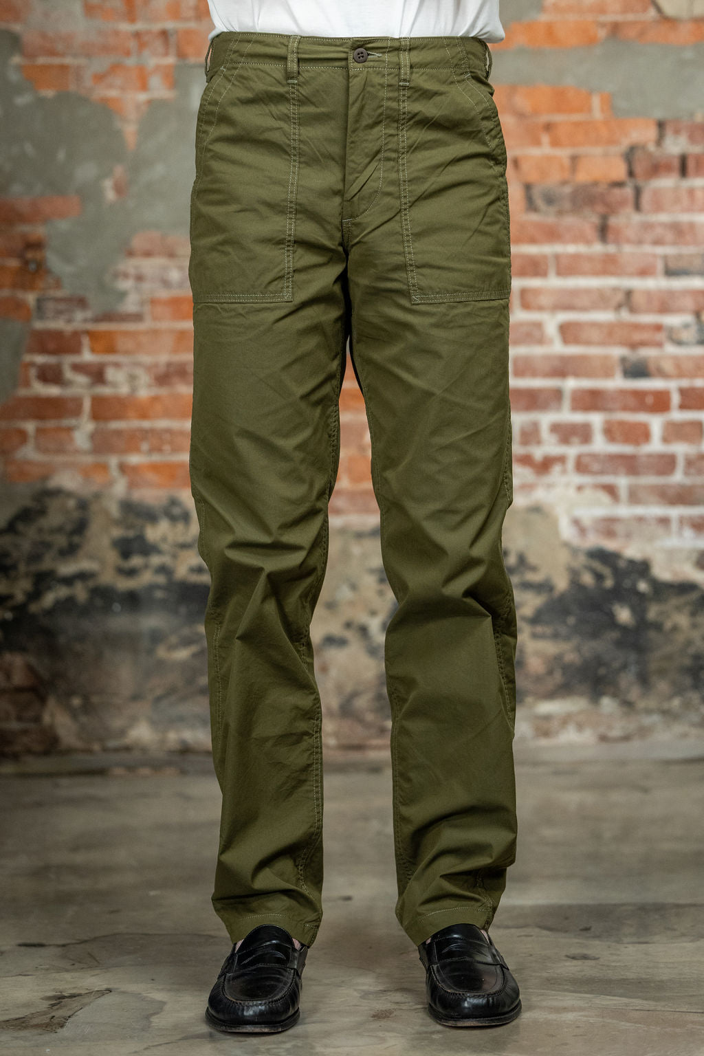 Iron Heart IH-745-ODG 4oz Cotton/Nylon Baker Pants - Olive Drab Green. on model front profile