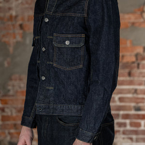TCB Jeans 50's Type II Jacket - One-Wash. on model side profile