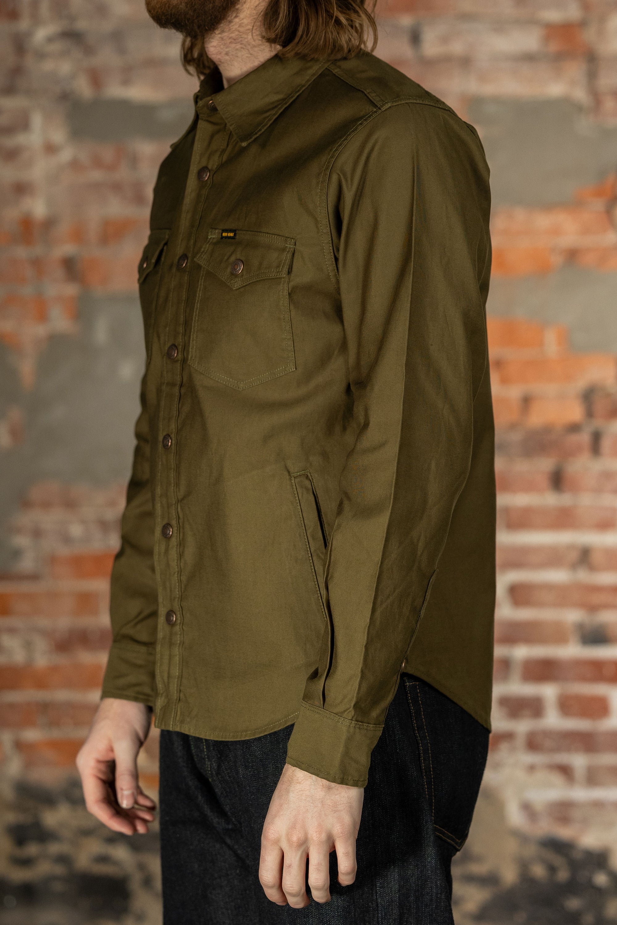 Iron Heart IHSH-425-OLV 8oz Military Whipcord CPO Shirt - Olive