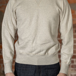 Buzz Rickson's BR65622 Set-in Crew Neck Sweatshirt in Oatmeal - On model, facing front