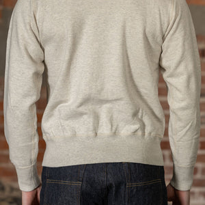 Buzz Rickson's BR65622 Set-in Crew Neck Sweatshirt in Oatmeal - On model, facing rear