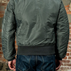 Buzz Rickson's BR14920 Type MA-1 Jacket in Green - On model, facing rear