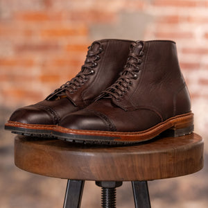 Brown leather cap toe boots front / side view