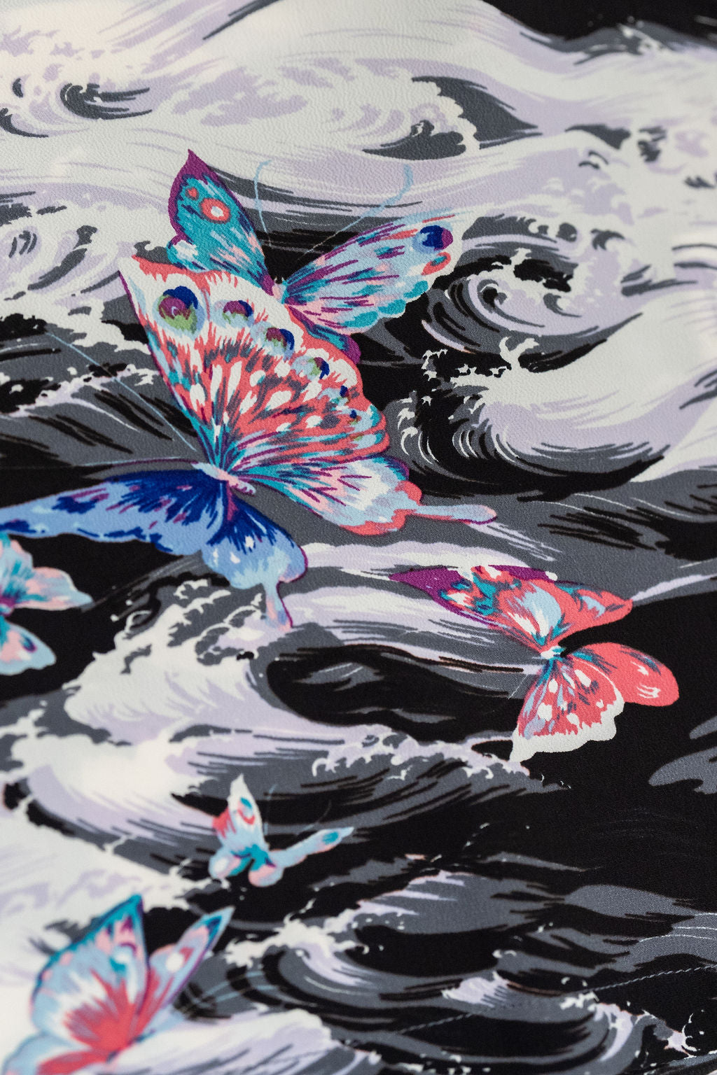 Sun Surf Rayon Hawaiian Shirt "Butterfly Splash" - Black