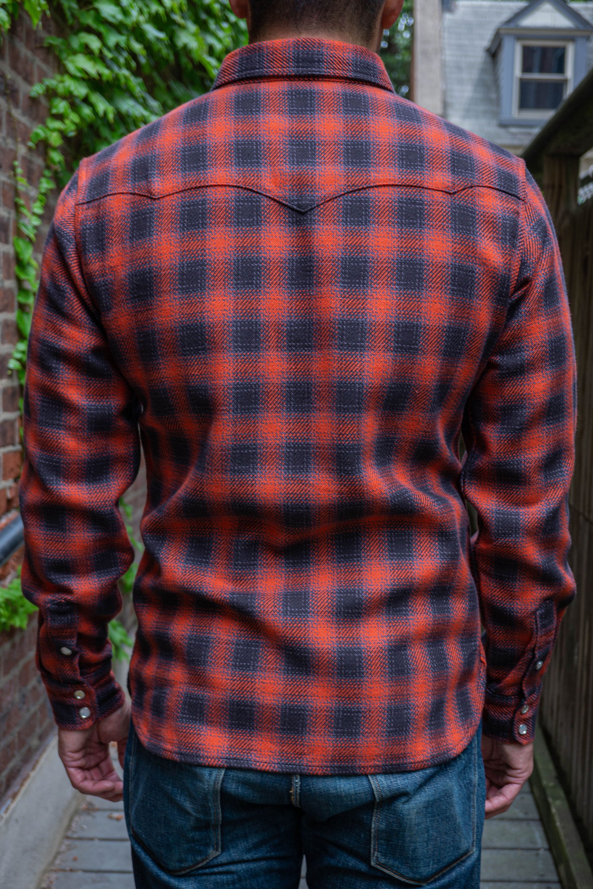 The Flat Head SNW-005L Block Check Ombre Western Flannel Shirt - Red/Black