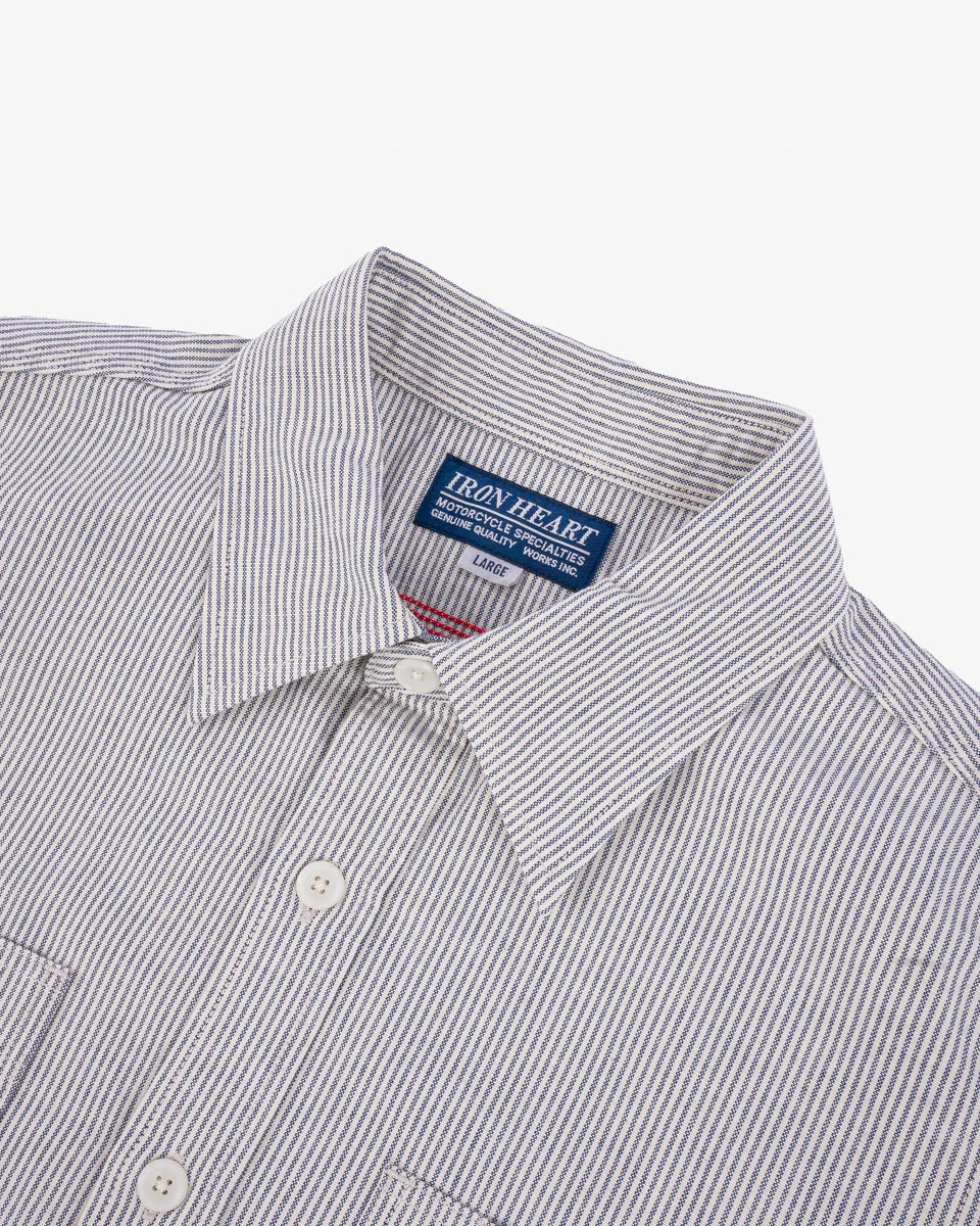Iron Heart IHSH-420-HIC 5oz Selvedge Ox Cloth Short Sleeved Work Shirt - Hickory Stripe