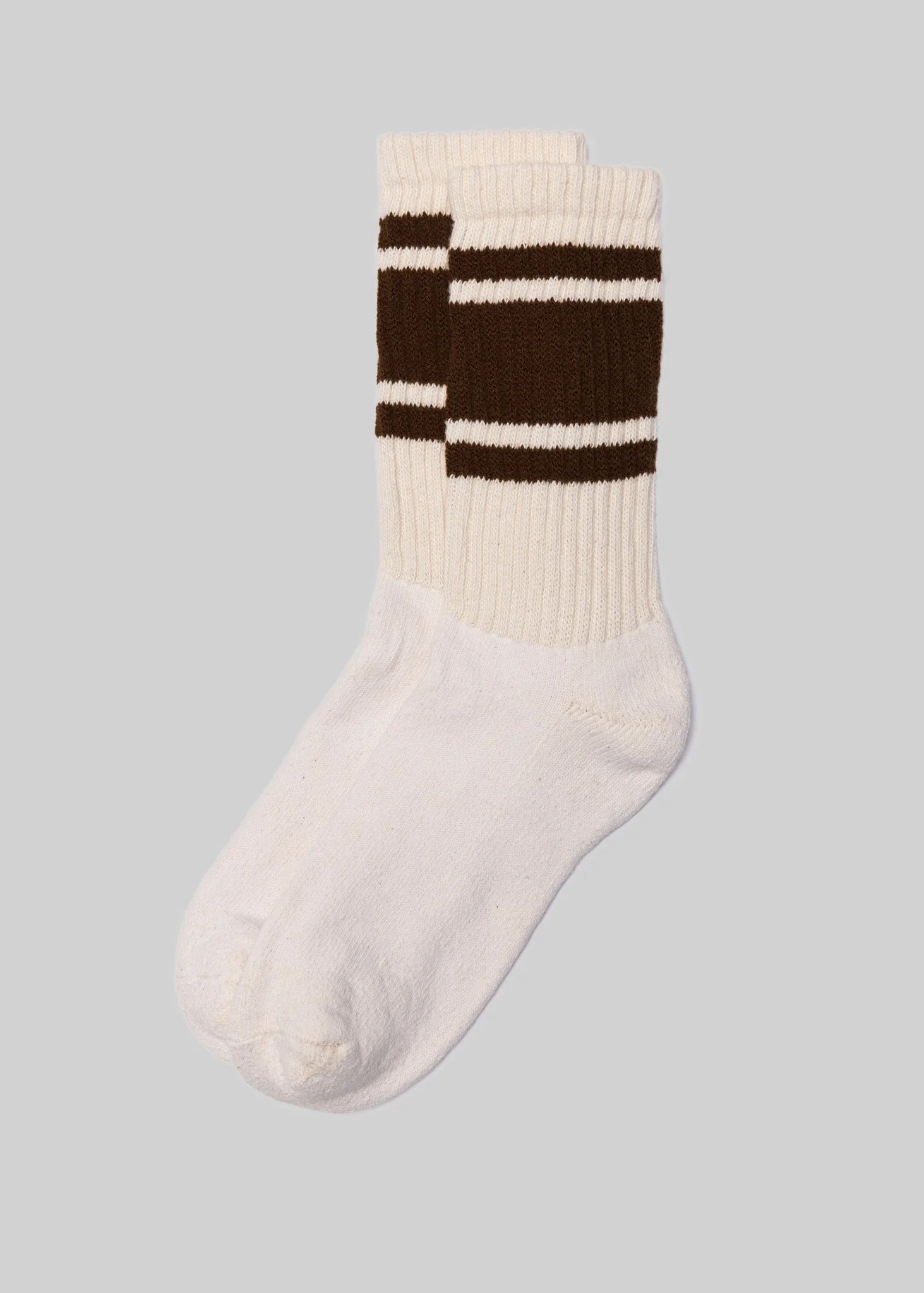 American Trench Retro Mono Sock in natural white with brown stripes laid flat