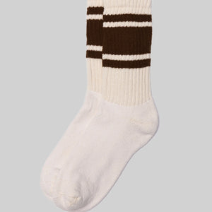 American Trench Retro Mono Sock in natural white with brown stripes laid flat