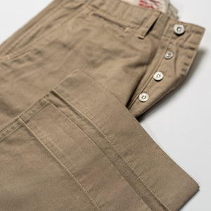 TCB Jeans Stay Gold Chino - 41 Khaki. laid flat with cuff showing