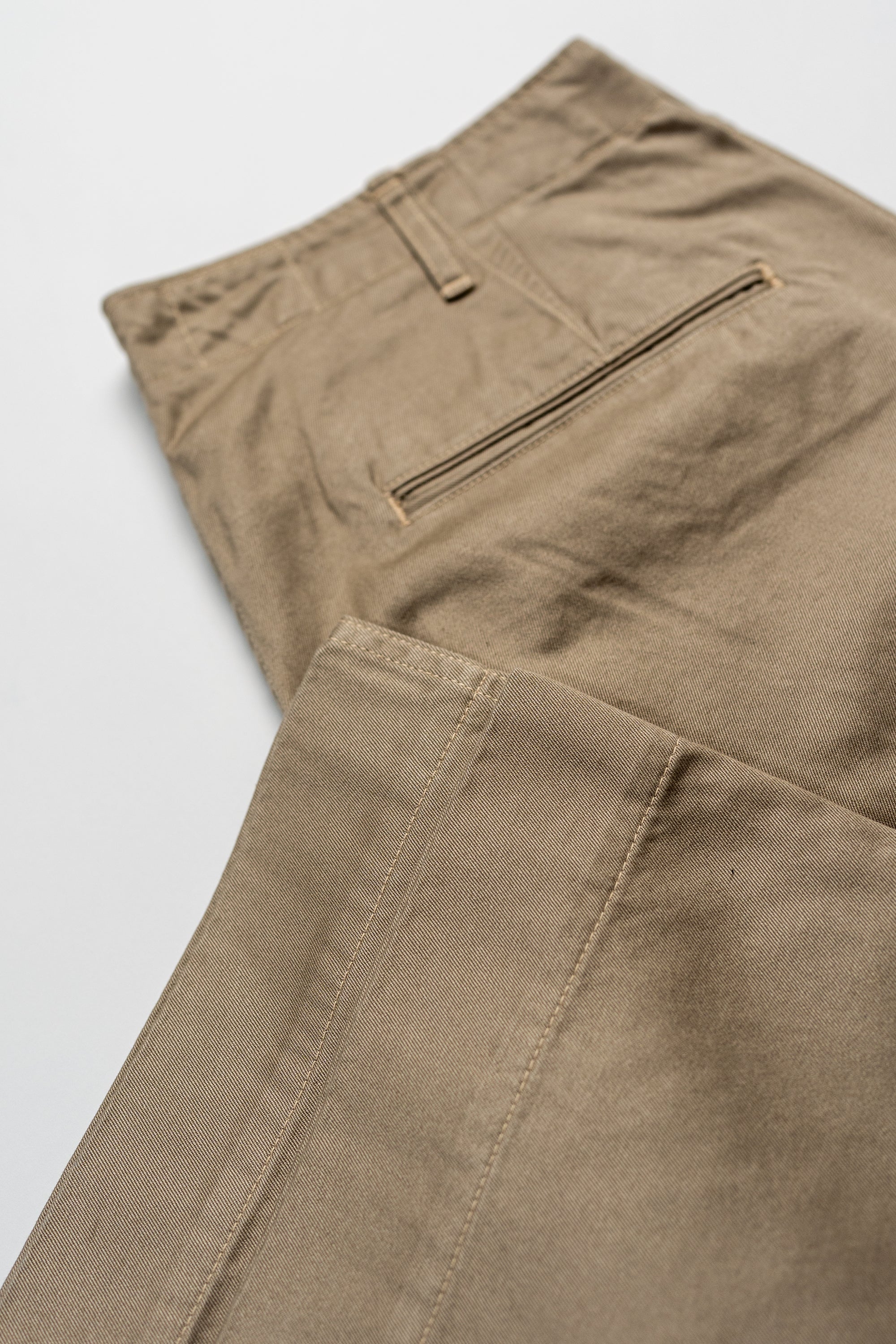 TCB Jeans Stay Gold Chino - 41 Khaki. laid on front with cuff showing