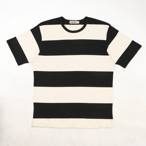Freenote Cloth Mooch Tee - Black Stripe. laid on back