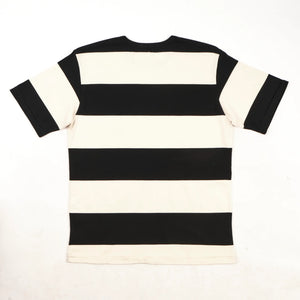 Freenote Cloth Mooch Tee - Black Stripe. laid on front