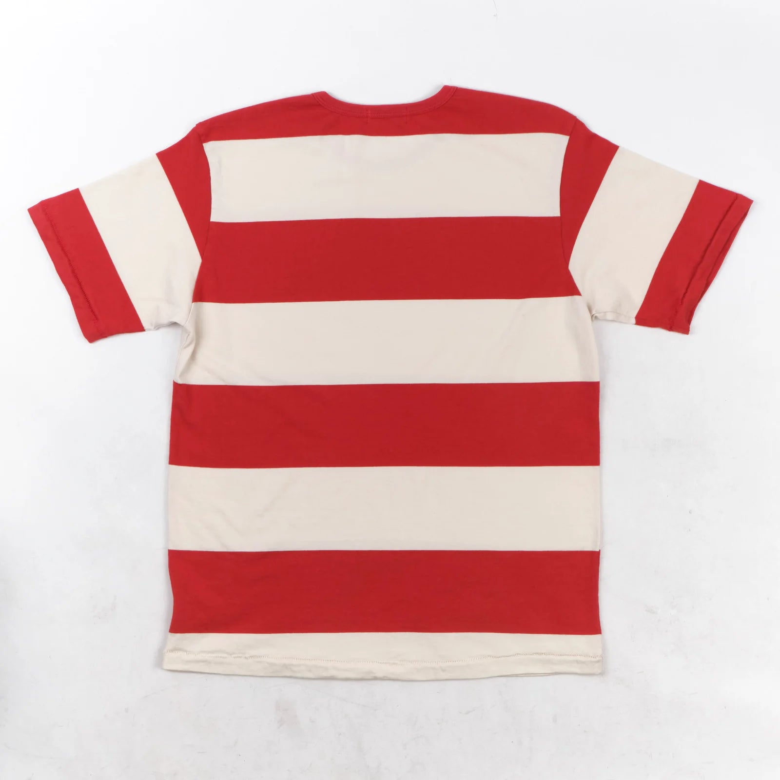 Freenote Cloth Mooch Tee - Red Stripe. laid on front