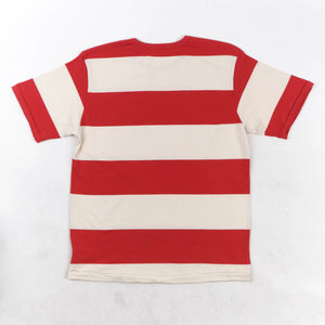 Freenote Cloth Mooch Tee - Red Stripe. laid on front