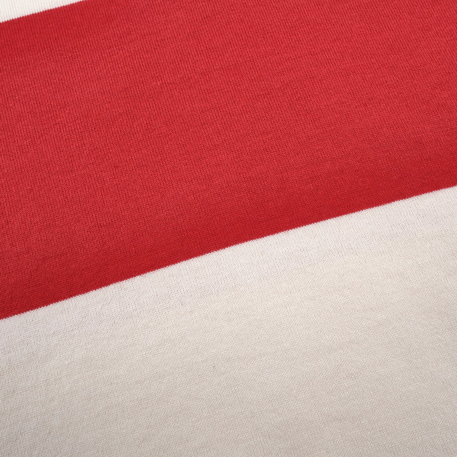 Freenote Cloth Mooch Tee - Red Stripe. close up shot of pattern