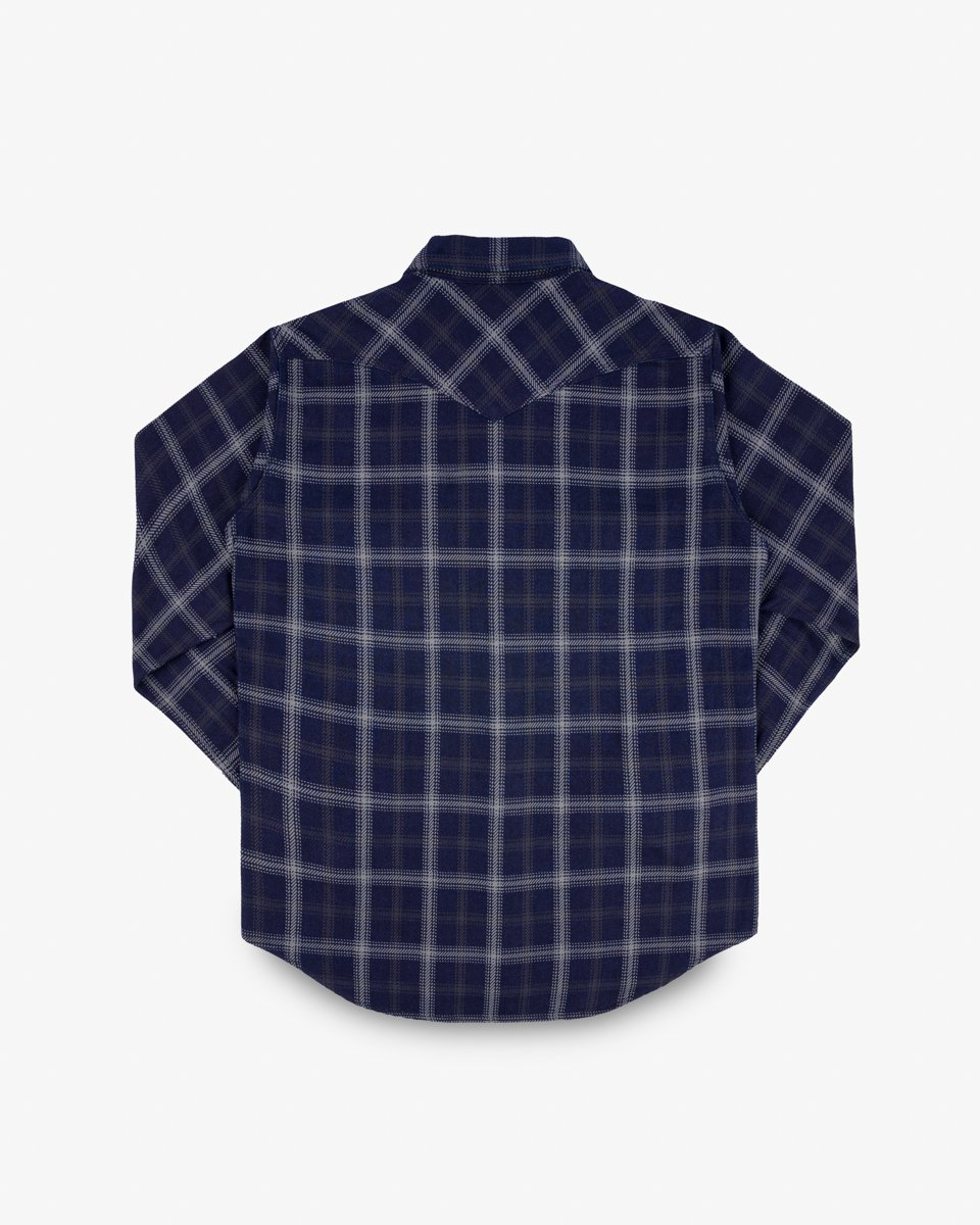 Iron Heart IHSH-411-BLK 9oz Selvedge Indigo Check Flannel Western Shirt - Black