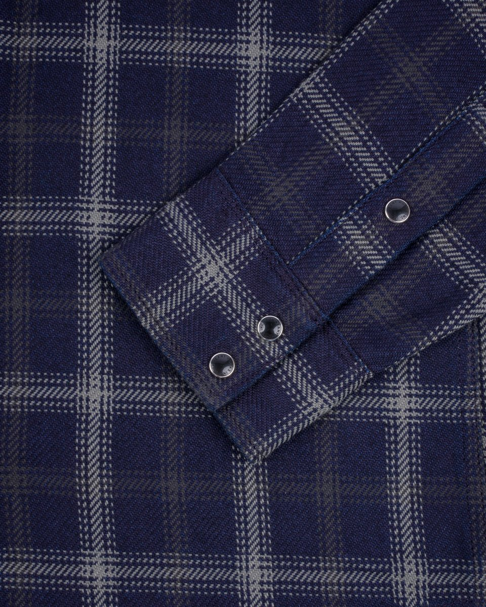 Iron Heart IHSH-411-BLK 9oz Selvedge Indigo Check Flannel Western Shirt - Black