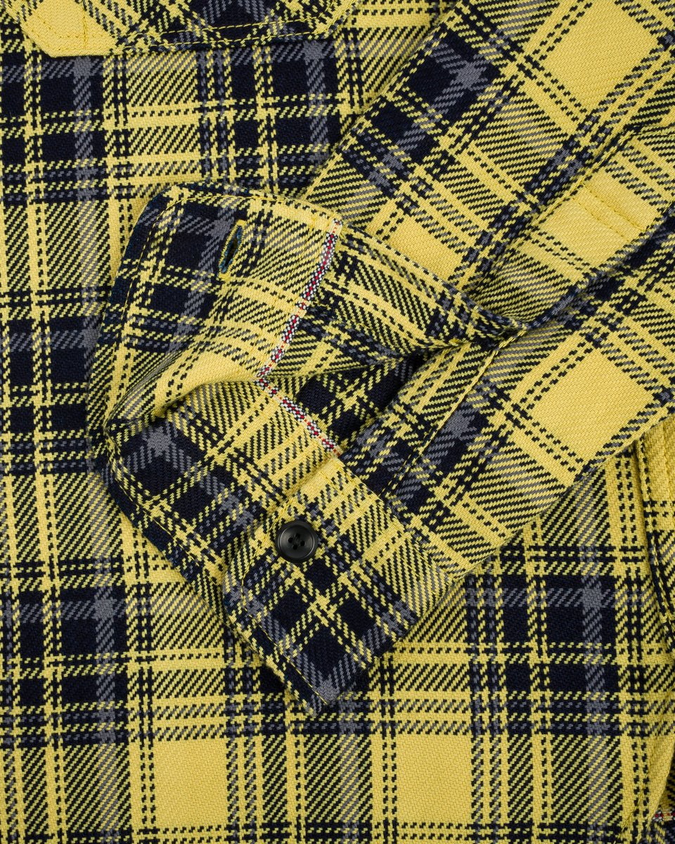 Iron Heart IHSH-412-YEL 9oz Selvedge Indigo Check Flannel Work Shirt - Yellow