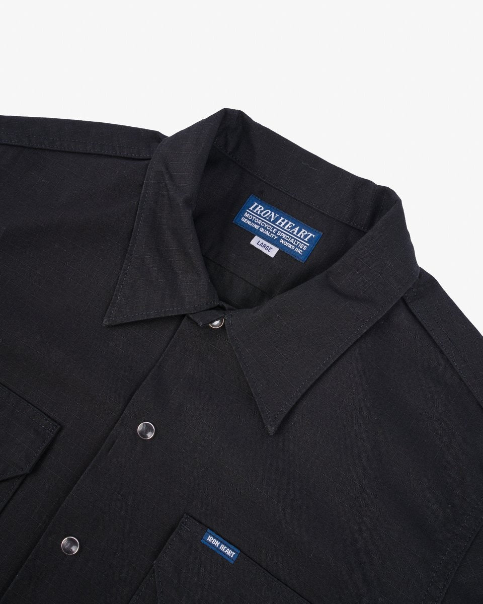 Iron Heart IHSH-415-BLK 8oz Ripstop Short Sleeved Mechanic Shirt - Black